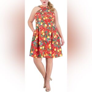 Vince Camuto Plus Printed High-Neck Fit & Flare Dress Women’s size 16W